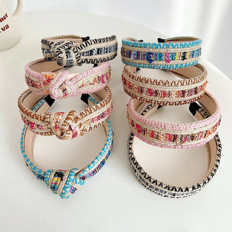 New European and American Straw Weave Knotted Headband Fashion Hair Accessories Ladies Going Out Pressure Hair Bundle
