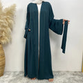 2023 New Hot Selling European Middle Eastern Muslim Elegant and Fashionable Clear Color Lace up Cardigan With Pocket Abaya