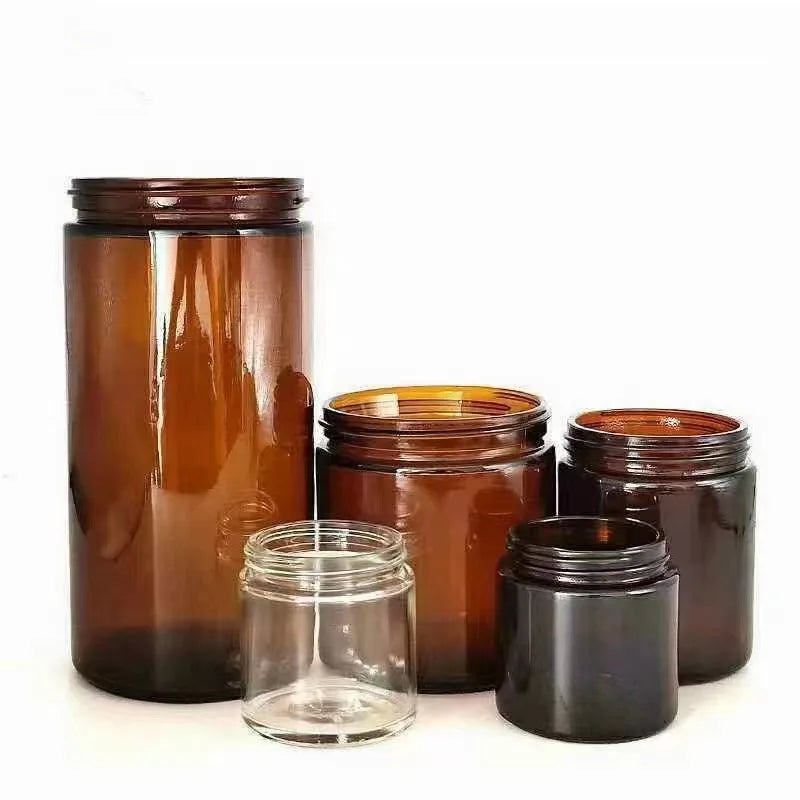 2000pcs MOQ 60ml 100ml 250ml 500ml 1000ml Amber Glass Candle Holders Lanterns and Jars with Aluminum Lid Custom Logo