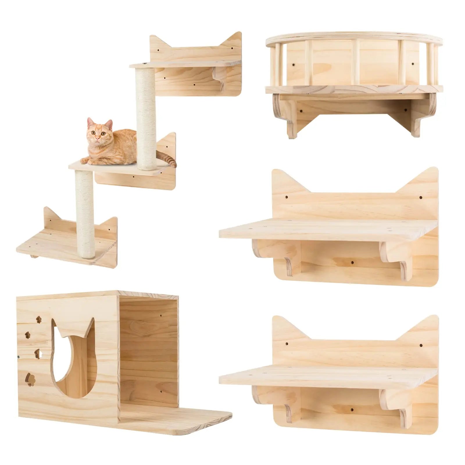 Luxury Cat Wall Frame for Climbing Wooden Cat Shelves and Perches Steps Set Custom Wall Mounted Cat Furniture