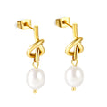 Valentines Day Women Jewelry Gifts Stainless Steel Love Knot Pearl Earrings