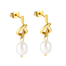 Valentines Day Women Jewelry Gifts Stainless Steel Love Knot Pearl Earrings