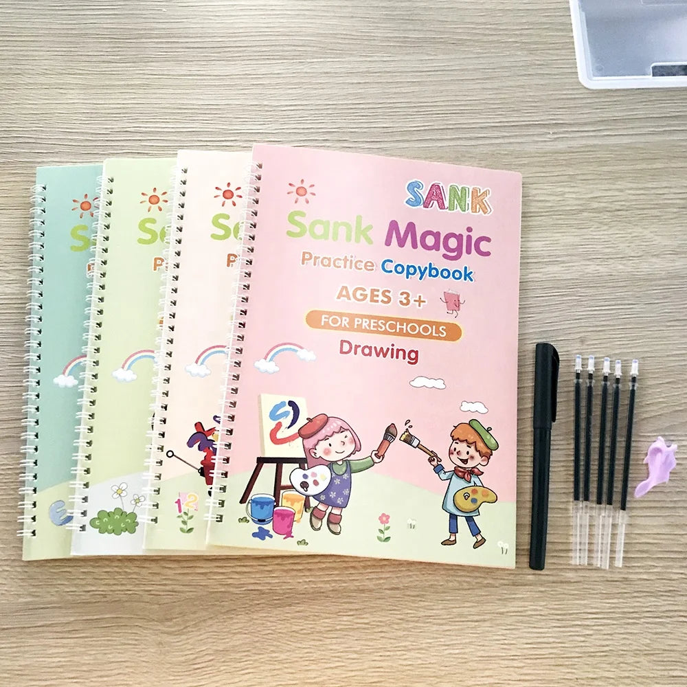 New Large Ink Disappear Usable 4pcs Pack Magic Practice Copybook for Kids