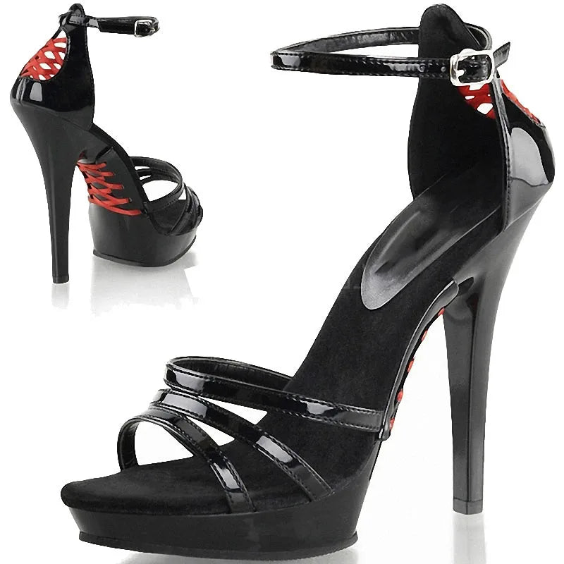 New Black 13 cm Pole Dance High Heels Model Show Fashion Sandals Club Platform Leaky Toe Sandals Stripper Heels