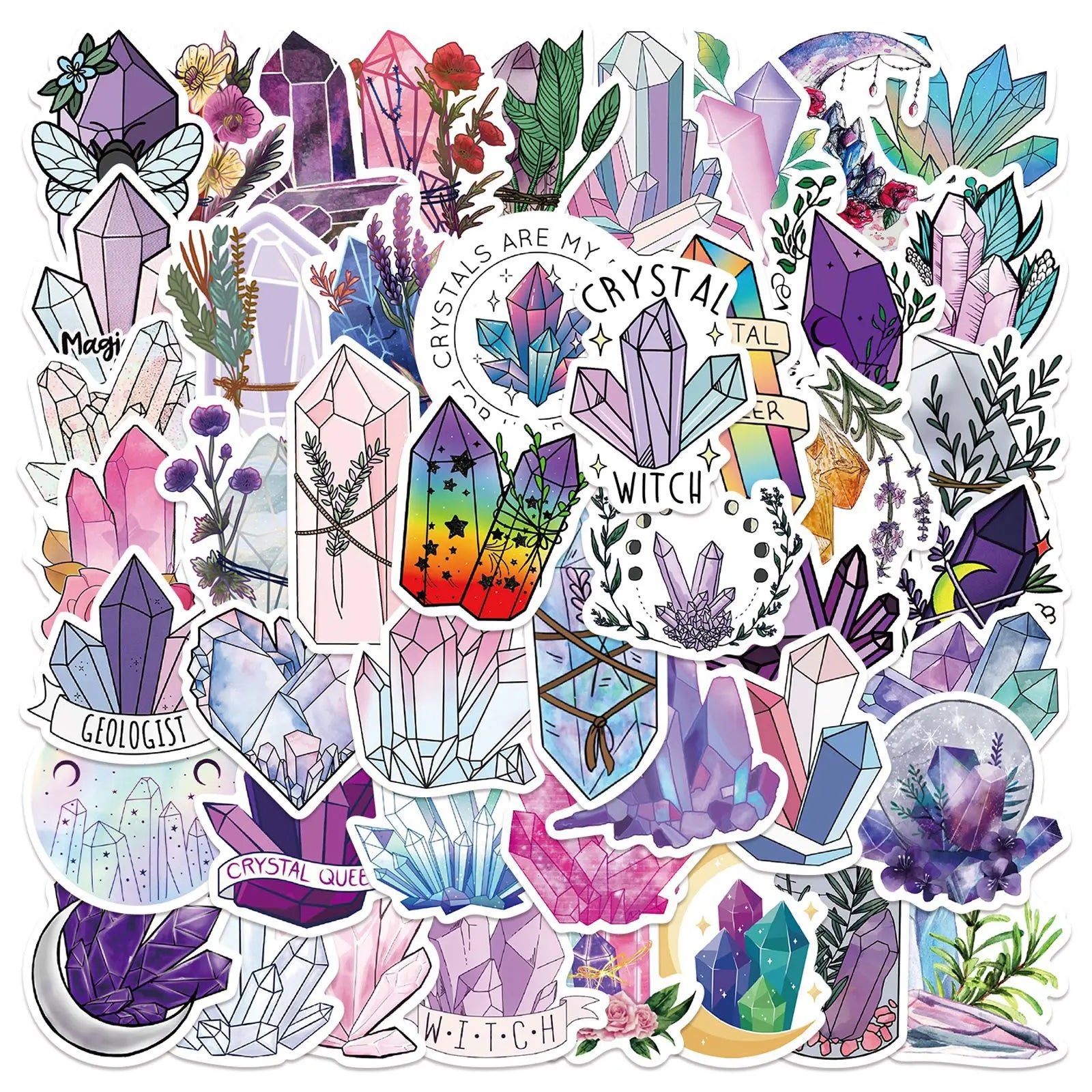 50Pcs Bohemian Style Crystal Stickers Decorative Label for Luggage Laptop Guitar Notebook Skateboard Vinyl Waterproof Sticker