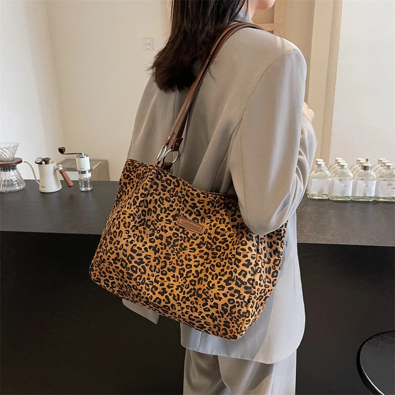 Custom Leopard Print Fashion Canvas Tote Bag for Ladies Shoulder Bag New Designer Handbag Underarm Women's Bag Leather Handle