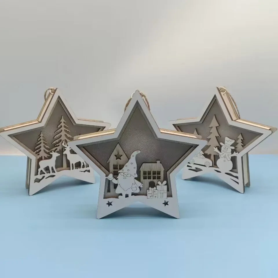 New Year's Five-Pointed Star LED Light Ornaments Colorful Christmas Tree Atmosphere Decorations Small Christmas Figurine Toys