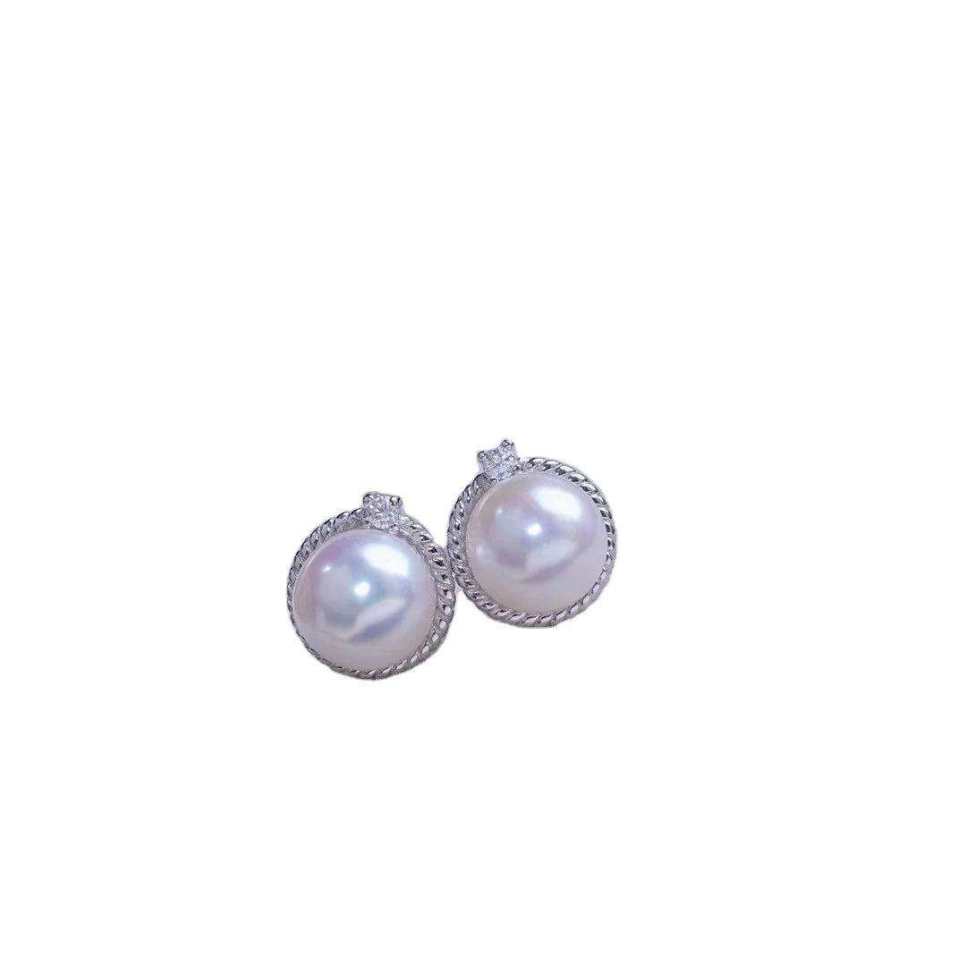 E5051 6-7mm Sterling Silver 18k Gold Plated Freshwater Pearl Beads Earrings Accessory DIY Mountings Wedding Jewelry Wholesale
