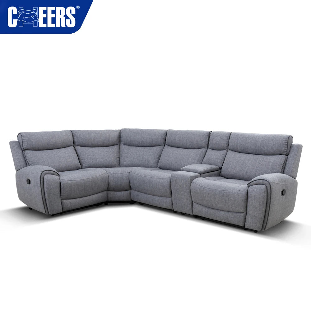 MANWAH CHEERS Modern European Style Fabric Upholstered Metal Frame Extendable Power Reclining Sectional Living Room