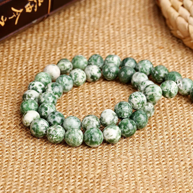 Natural Beads for Jewelry Making Matte Frosted Green Dot Gemstone Round Loose Jade Beads 15.5"