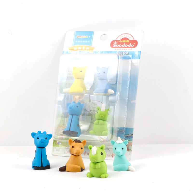 Wholesale Mini 3D Animal Shaped Rubber Eraser for Pencil Horse Blister Card Pack Puzzle Animal Eraser Supplier