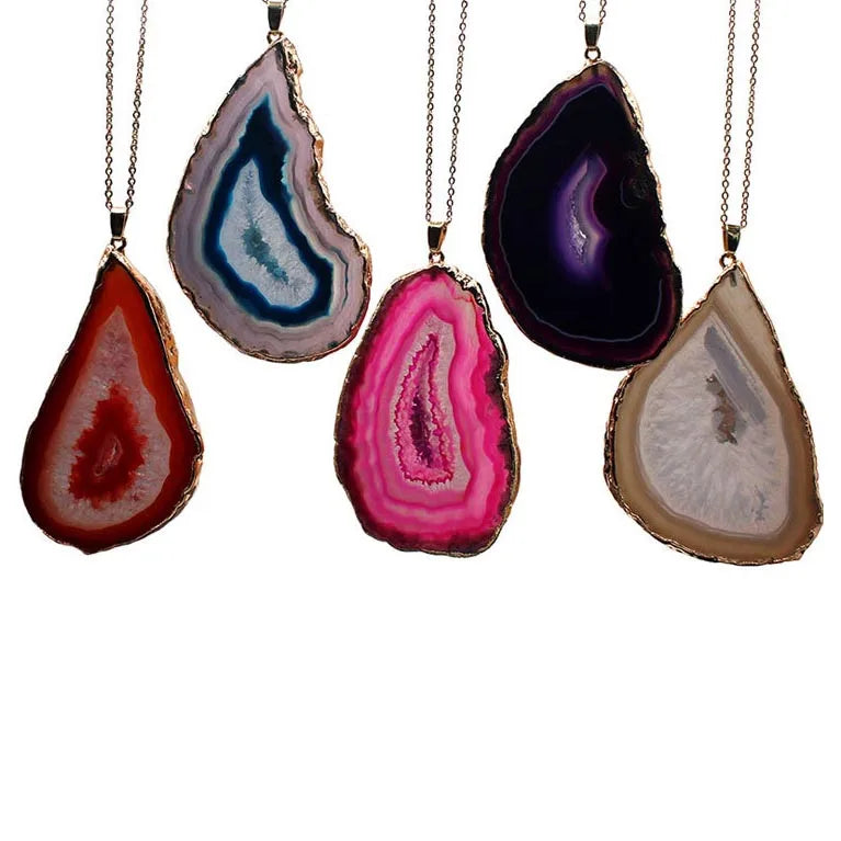 Agate Slices Pendant Irregular Raw Natural Agate Crystal Gemstone Necklace Pendant for Women Fashion Jewelry