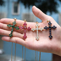 CAOSHI 4 Colors Simulate Diamond Zircon CHRISTIAN Cross Pendent Necklaces 18Inch Box Chain Golden Color Ladies Necklaces Women