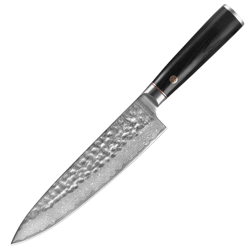 Full Tang 8 Inch Eco-Friendly Damascus High Carbon Steel Kitchen Chef Knife with Customized Color Pakka Wood Handle