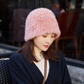 Factory Mink Fur Bucket Hats for Women Fashion Real Fur Knitted Beanie Warm Hand-weaved Knitted Fur Hats Whosale