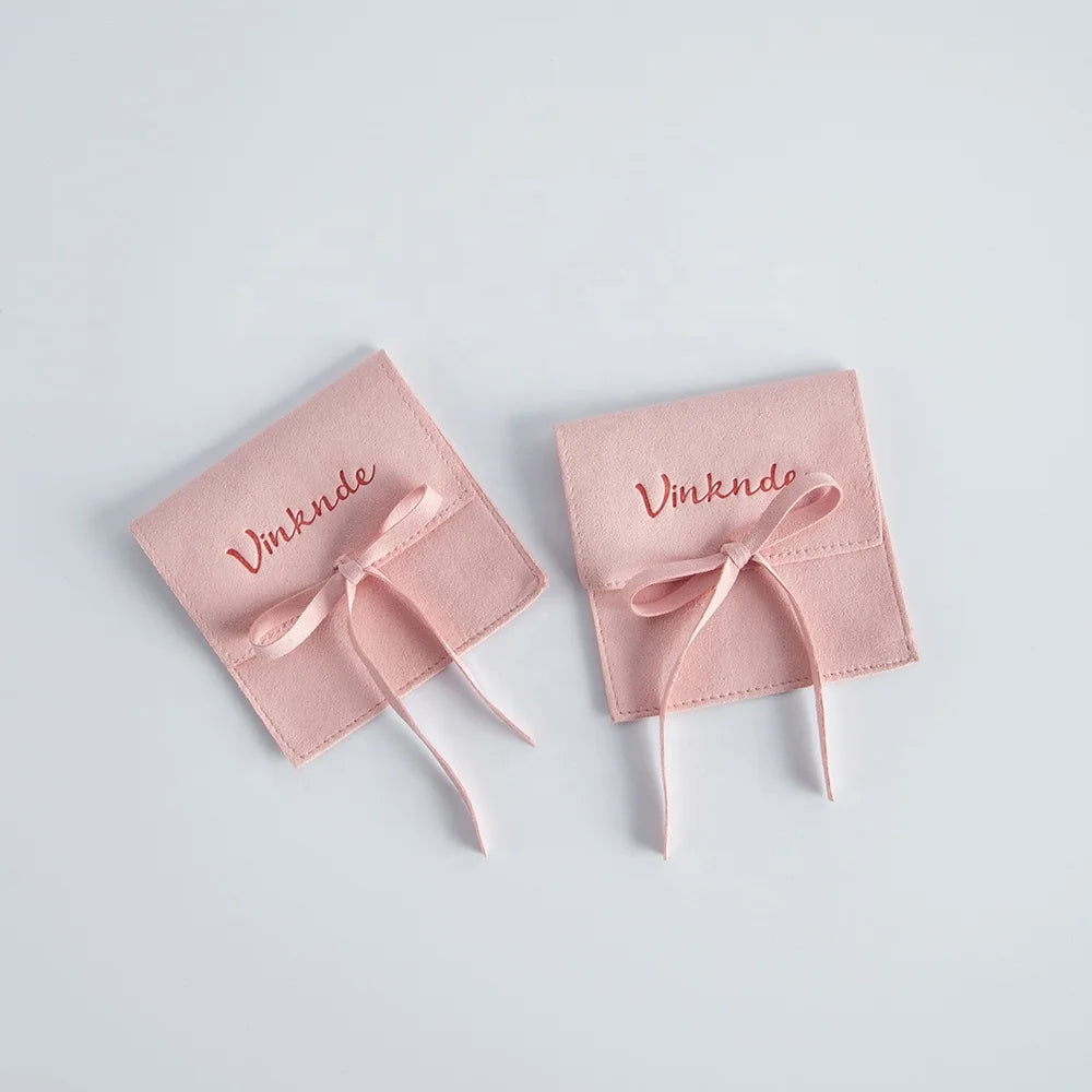 Wholesale Pink Jewelry Bag Envelope Flap Pouches With Rope for Women Earring Small Charms Package