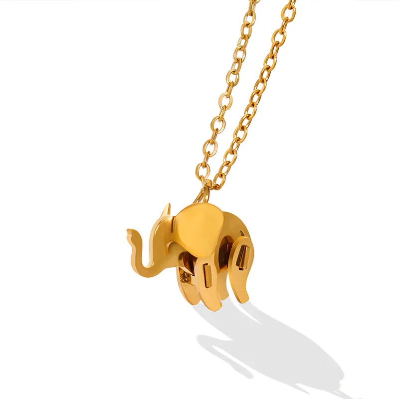 Fashion Waterproof Stainless Steel Animal Charm Lucky Jewelry Design Good Luck Elephant Pendant Necklace for Men Women