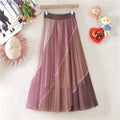 Hot Sale Women Mid Length Pleated Skirt Mesh Geometric Thin Loose Comfortable A-Line Skirt