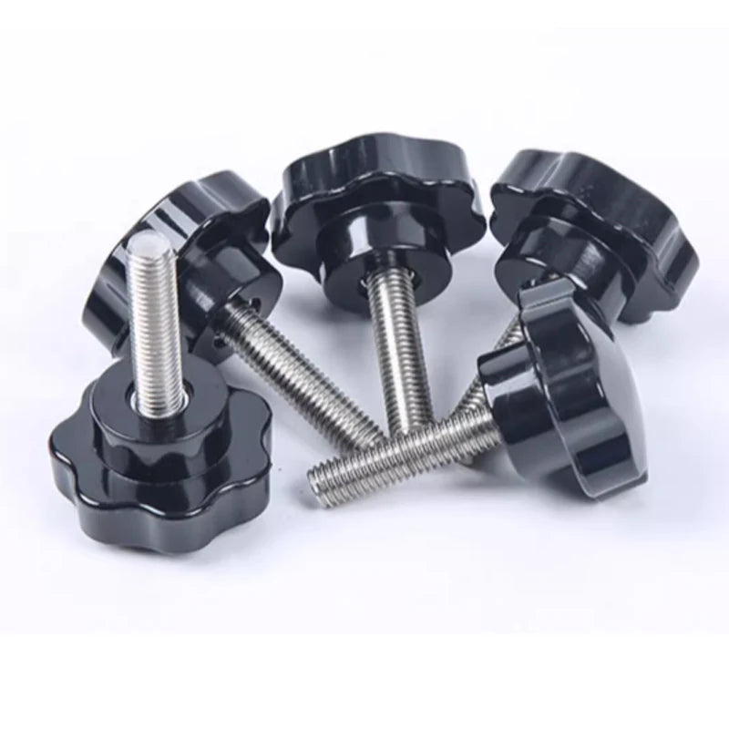 Black Star Handle Screws with External Threads Plastic Adjustable Knobs with Metal Studs M4M5M6M8
