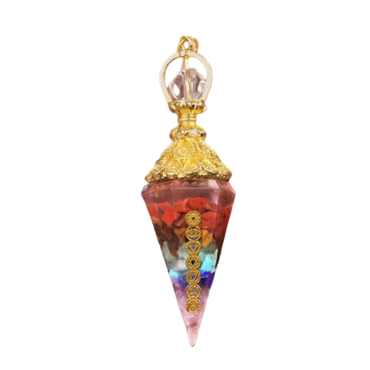 Gold-plating Healing Crystal Pendulum for Divination Chakra Reiki Hexagonal 7 Chakra Stone Pendant Gifts