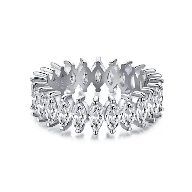 925 Sterling Silver White Gold Plated Eternity Marquise Shape Cubic Zirconia Eternity Stackable Ring Band for Women