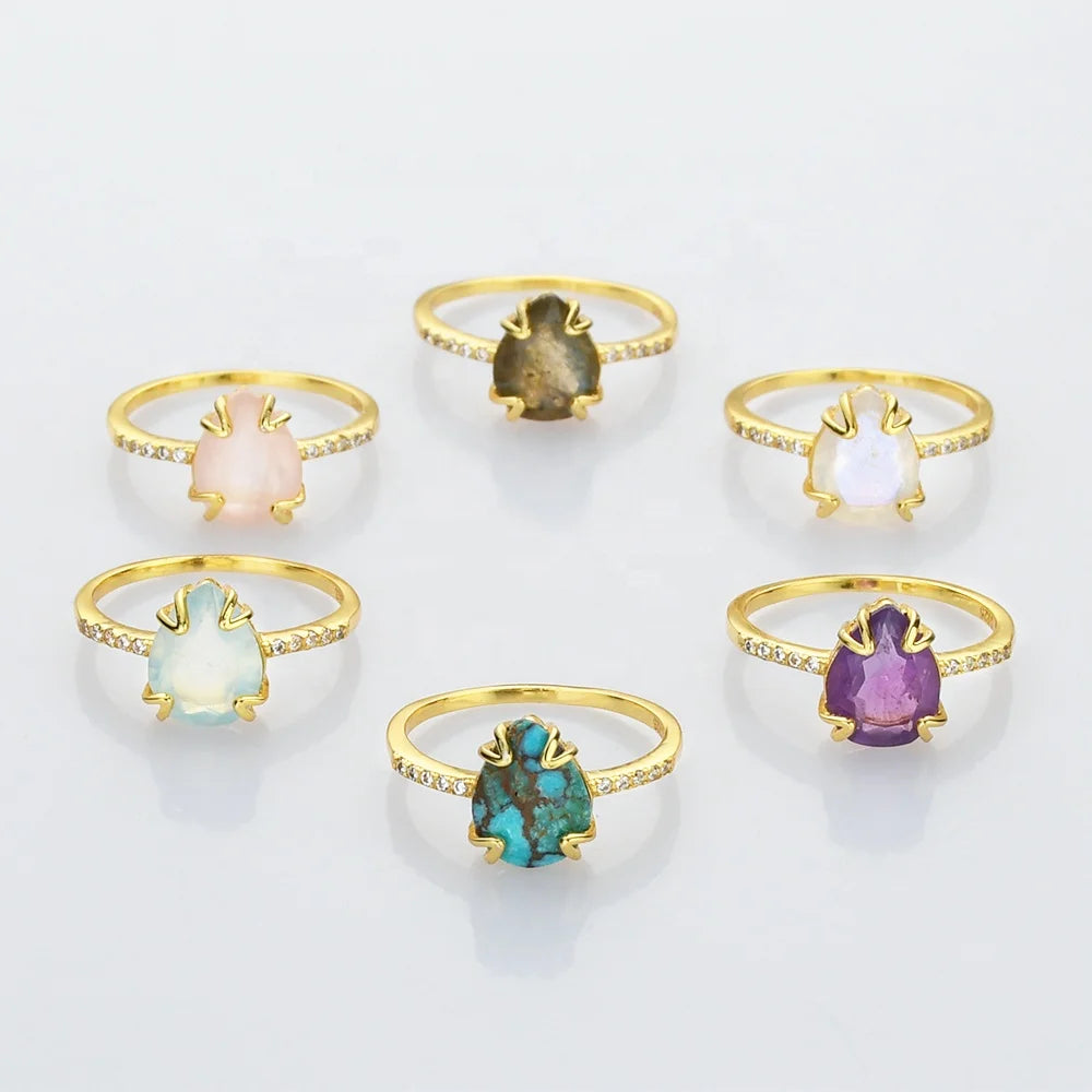 925 Sterling Silver Genuine Drop Crystals Healing Stones Promise Wedding Band Rings for Women