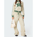 Womens Contrast 2 Piece Windbreaker Outfits Stand Collar Long Sleeve  Jacket and Straight Pant With Side Strips Tracksuit Set