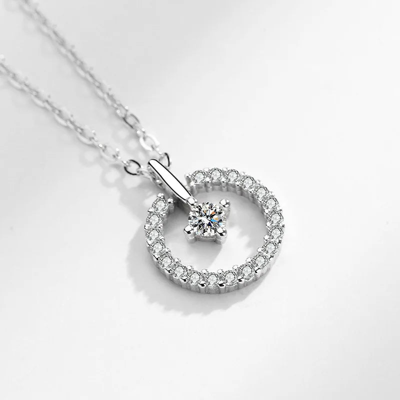 2023 Korean Shinny Jewelry 925 Sterling Silver Crystal Necklace Geometric Cubic Zircon Round Pendant Necklace for Women