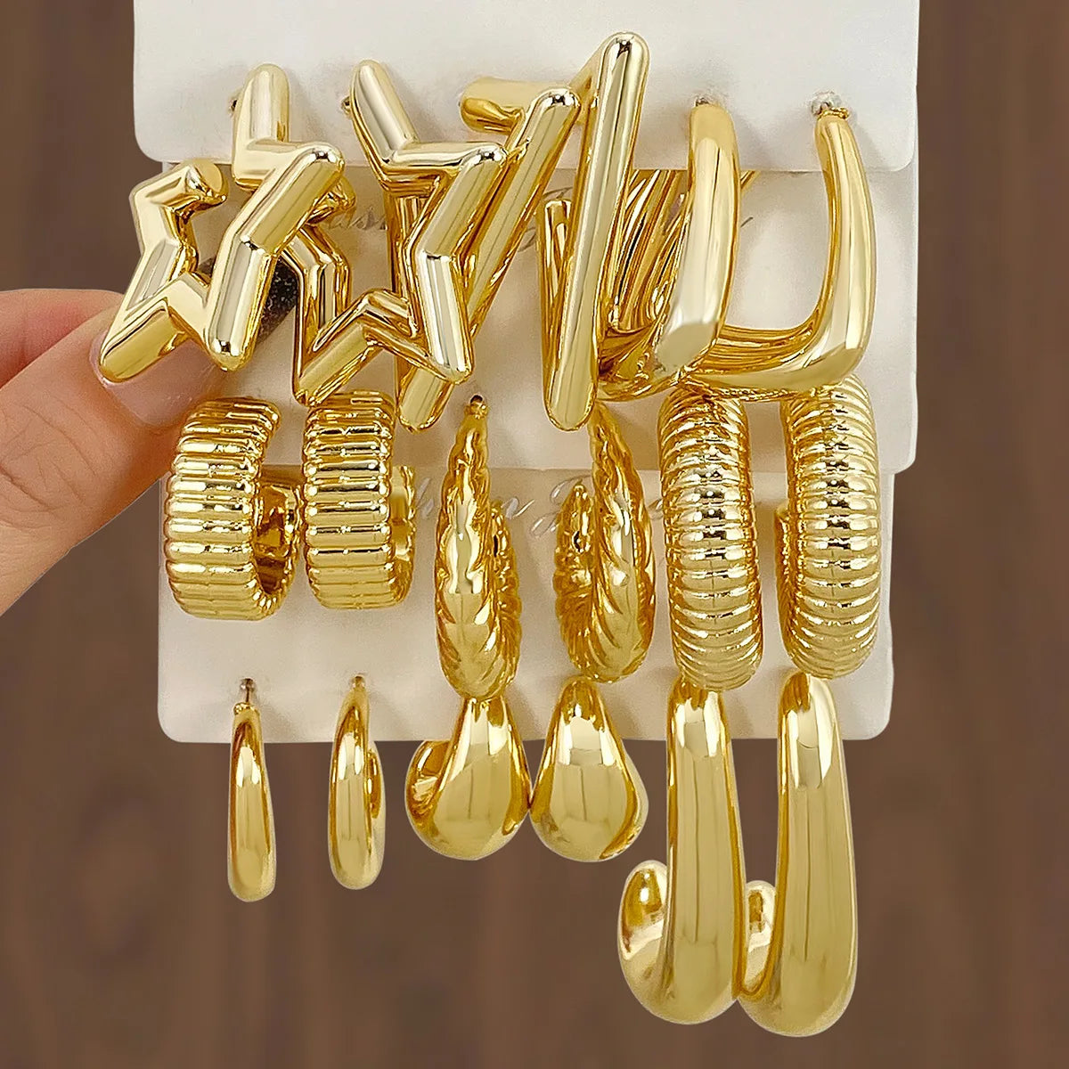 3pairs/Set New Fashion Gold  Retro Star Geometric Stud Earrings Set for Women Jewelry Set Party Gift
