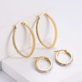 Waterproof Non Tarnish Stainless Steel 18k Gold Stainless Oval Zircon Inlay Pendant Designer Inspired Earrings Popular Brands