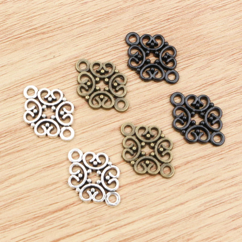 20pcs 20x13mm Antique Silver Plated /Bronze/Black Flower Style Connector Handmade Charms Pendant:DIY for Bracelet Necklace