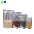 Custom Size Transparent Clear Front Silver Backed Aluminized Plastic Standup Pouch for Food Zipper Packaging Packing Peanuts