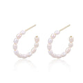 SP Fashion Trend Women Handmade C Shape 925 Sterling Silver Gold Freshwater Pearl Stud Hoop Earrings