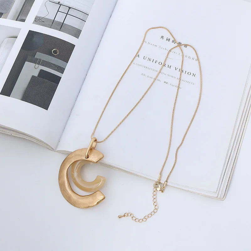 TongLing Necklace New Arrivals Long Sweater Chain Double Layer Irregular Moon Shape Pendant Necklace