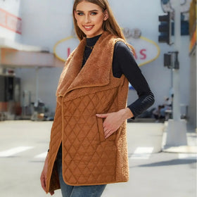 Vintage Style Women's Waistcoats Jacket Fashionable Spring/ Fall Patchwork Fleece Quilted Cotton Midi Long Sleeveless Vest