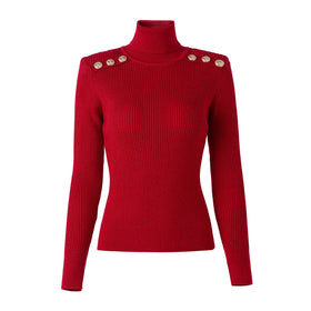 Autumn Winter Wool Blends Turtleneck Solid Color Skinny Women Basic Casual Pullovers Slim Fitted Lady Knits Red Sweater