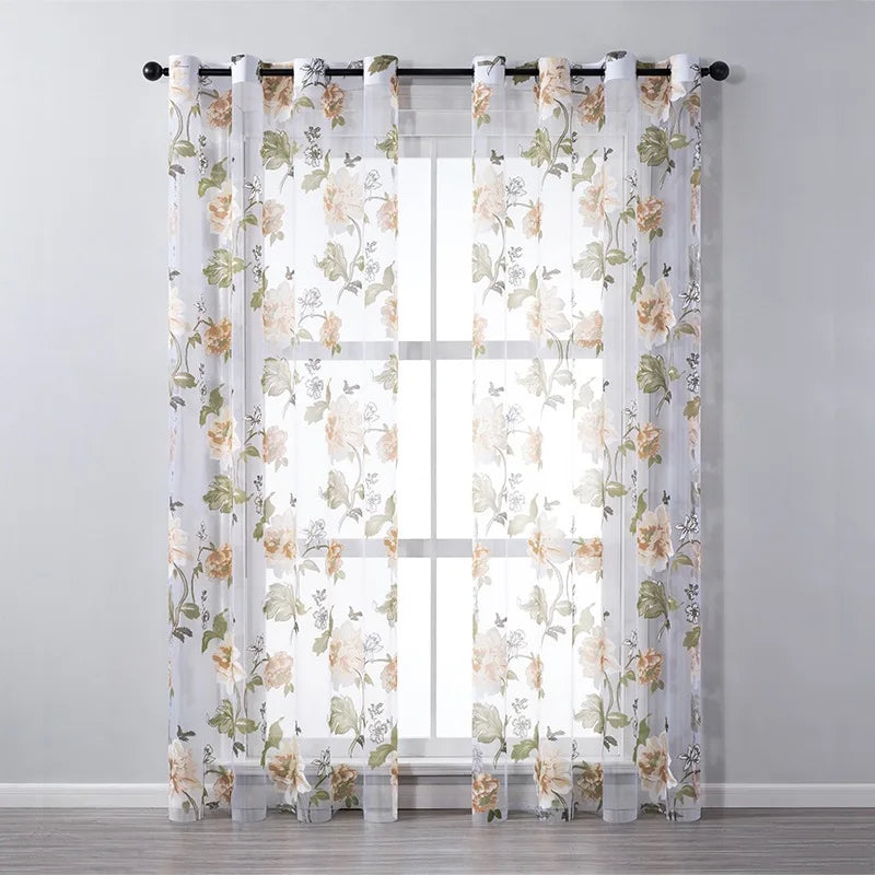 Hot Selling Online Peony Floral Printed Window Sheer Tulle Curtains for Living Room Rideau Voilage