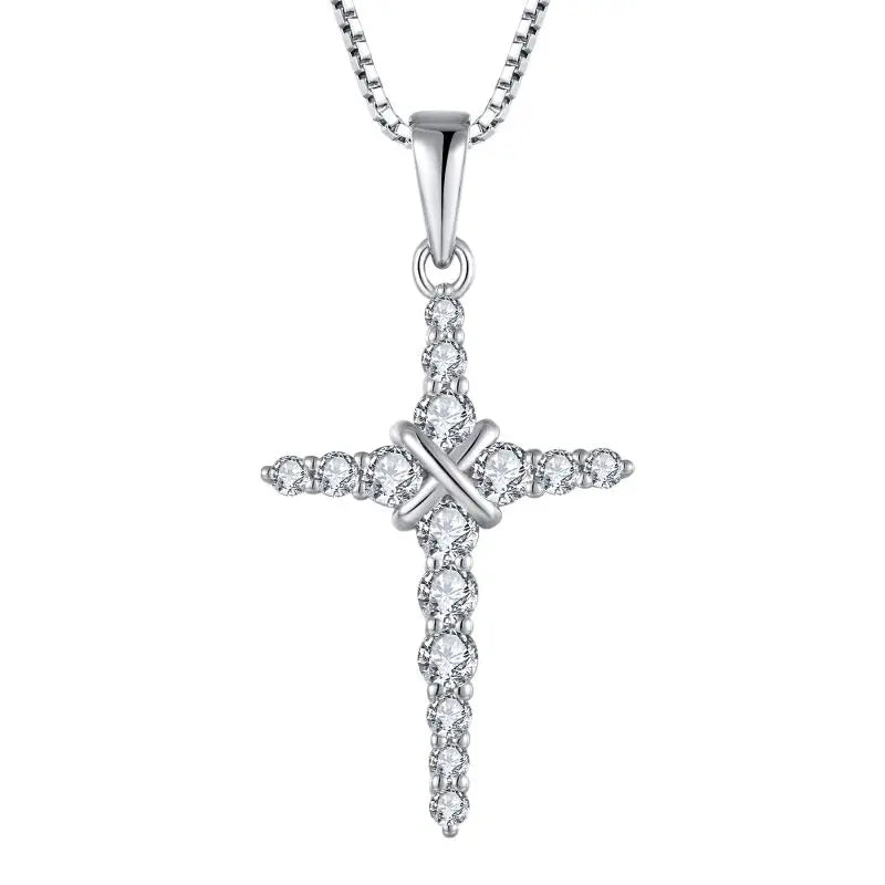 2025 New Fashion Hot Selling 925 Sterling Silver CZ Zircon Bling Cross Pendant Necklace Rhodium Plated for Engagement