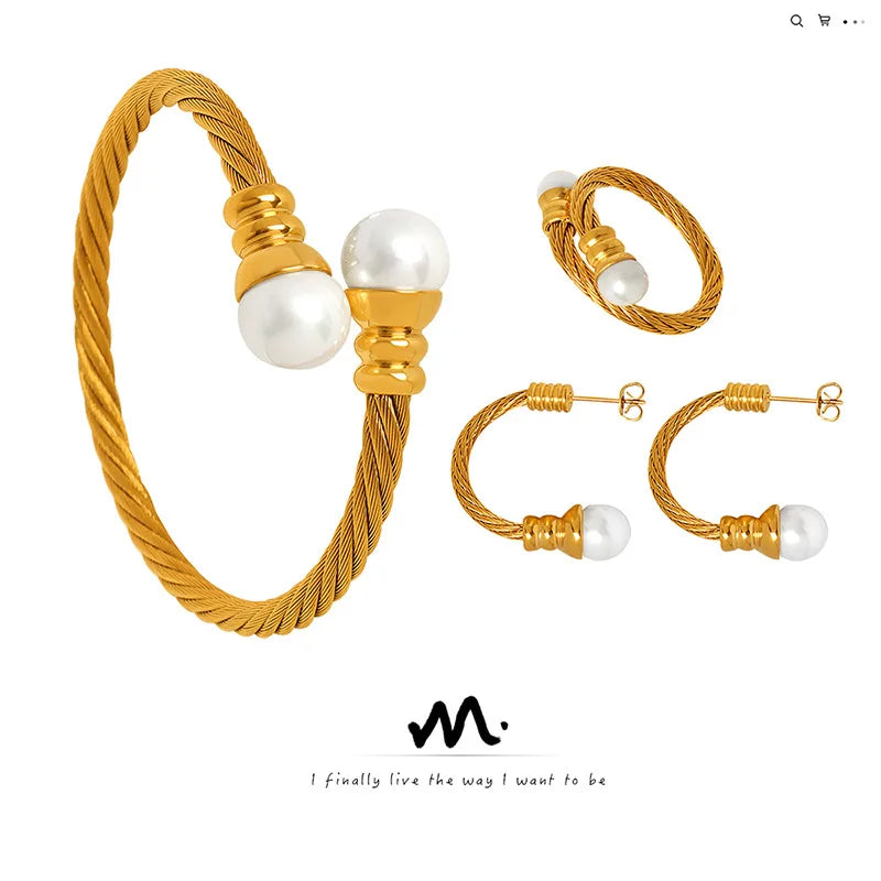 Free Shipping Women's Stainless Steel Jewelry Sets Stylish Earrings Rings Bangles