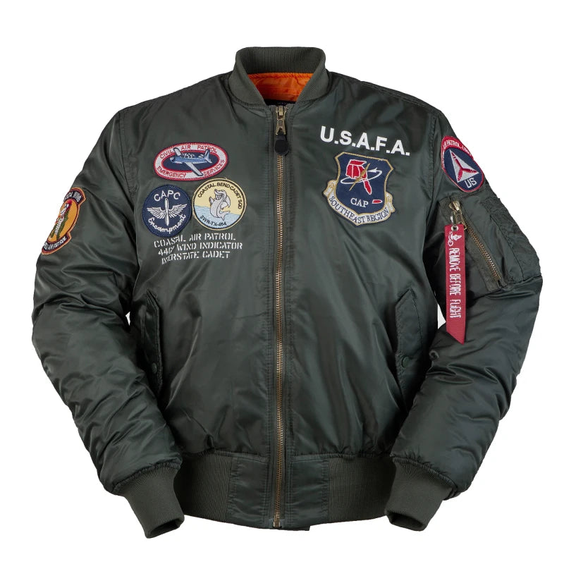 USAFA Patches Winter pilot Flight Baseball Thick Bomber Jacket Custom