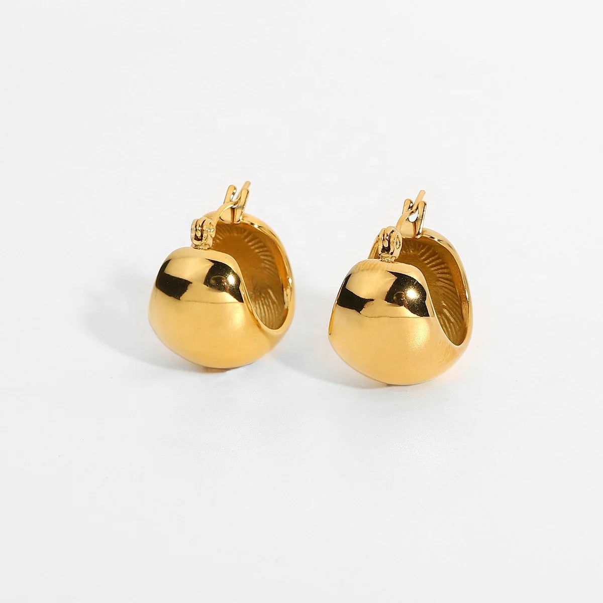 Luxury Gold Plated 316 Stainless Steel Smooth Hoop Stereoscopic Globe Earring  for Women