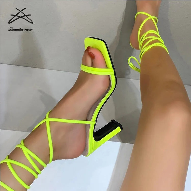 RTS New Style Roman Women's Sandals Lace-up Women's Shoes High Ladies Heels 2021