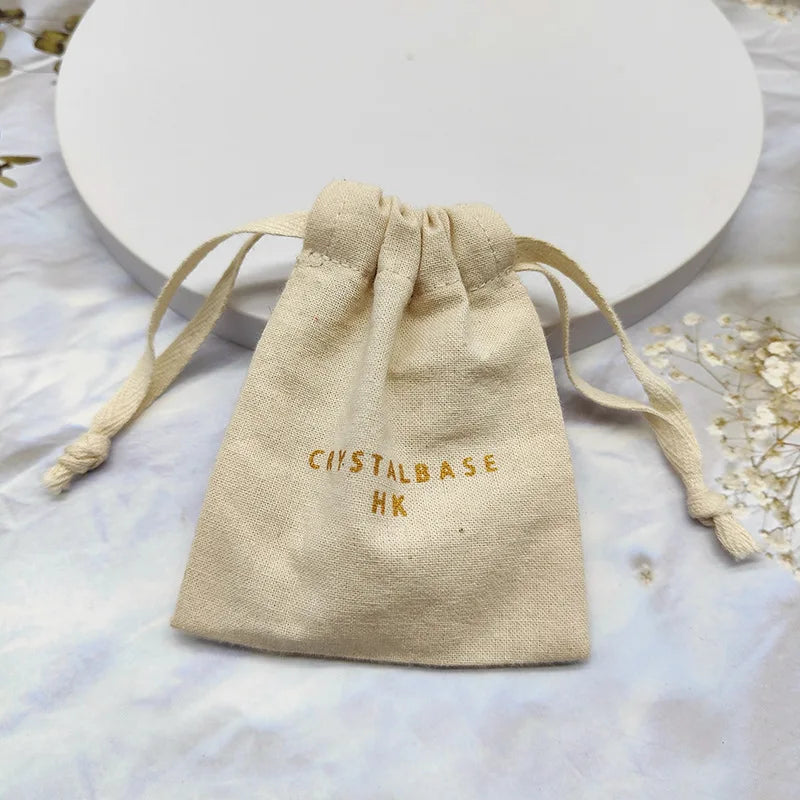 Folded and Locked Hem Cotton Strap Jewelry Drawstring Bag Hemp Bags Storage Pouch Gift Packaging
