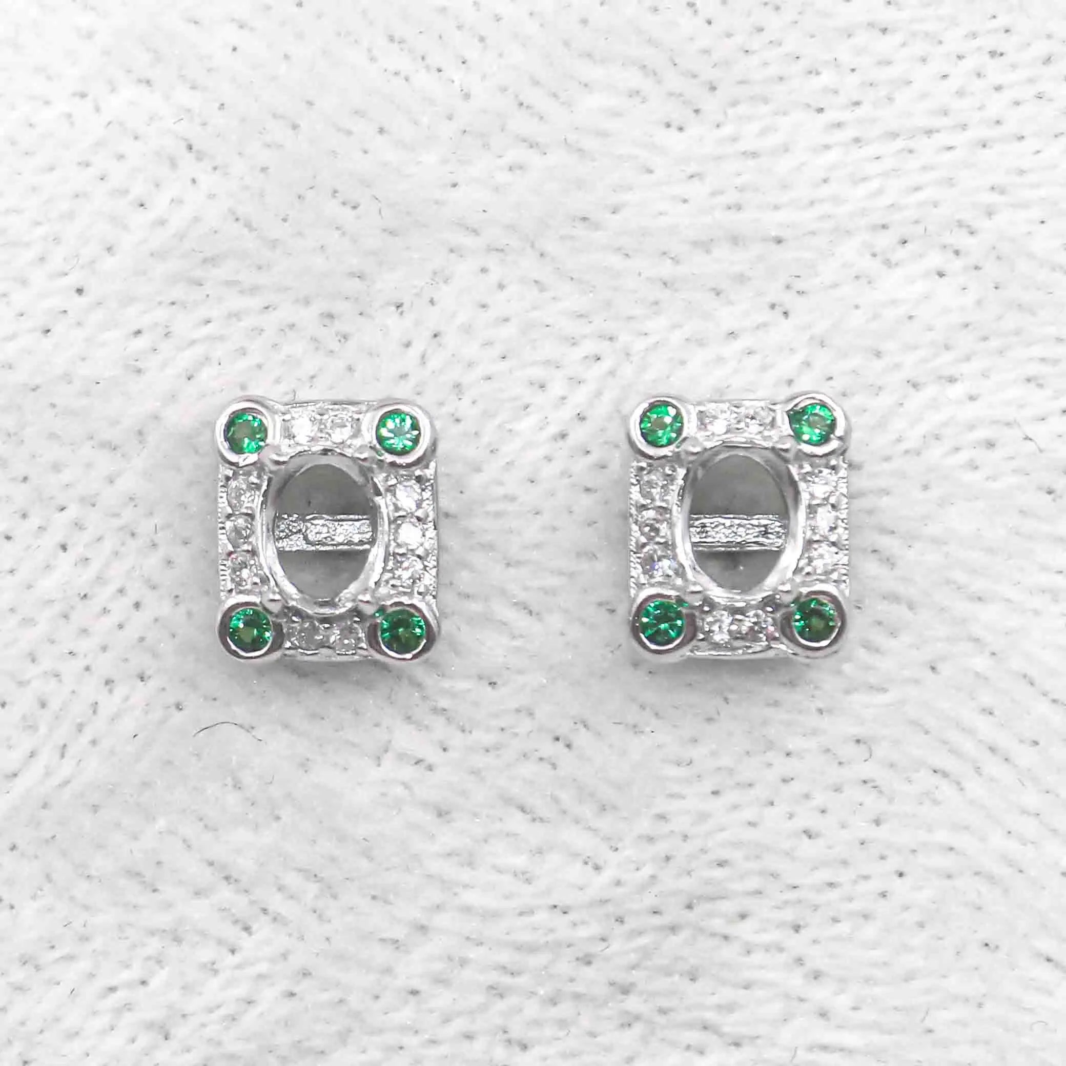 Sterling Silver 4*5mm Semi Mount Stud Earrings Empty Support Blank Claws Setting S925 Base Without Center Stone for DIY Inlay