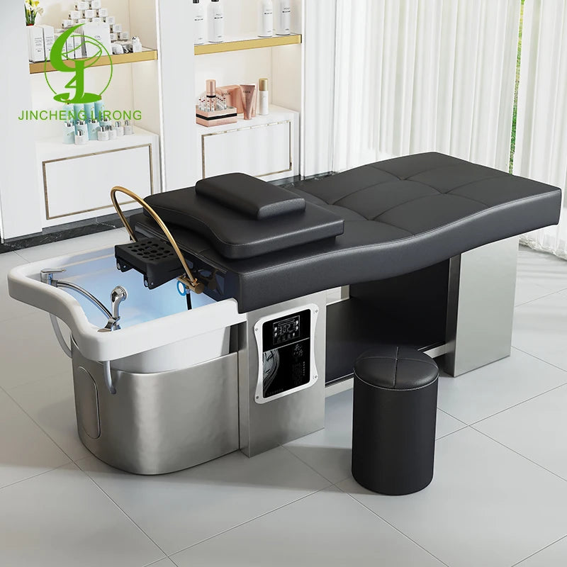 JINCHENG Factory Custom Luxury Stainless Steel Ceramic Basin Hair Wash Bed Salon Thai Massage Shampoo Bed Beauty Bed