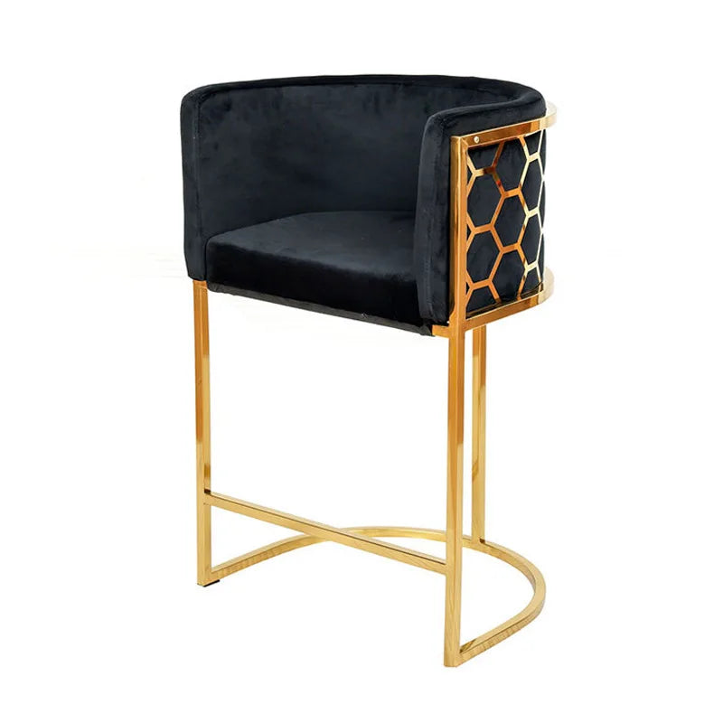 Modern Stainless Steel Velvet Pink Bar Stool Home's Gold High Chair Adjustable for Dining School Mall Use Minimalist Design