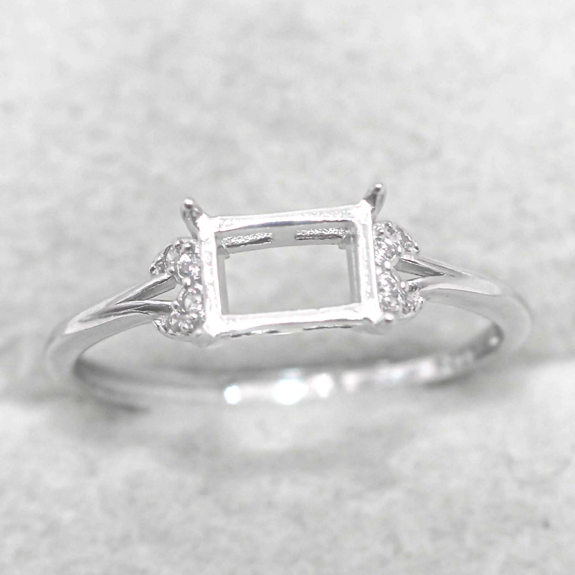 Sterling Silver 5*7mm Semi Mount Ring Square Shape Empty Frame Blank Claws Setting S925 Base Without Center Stone for Inlay DIY