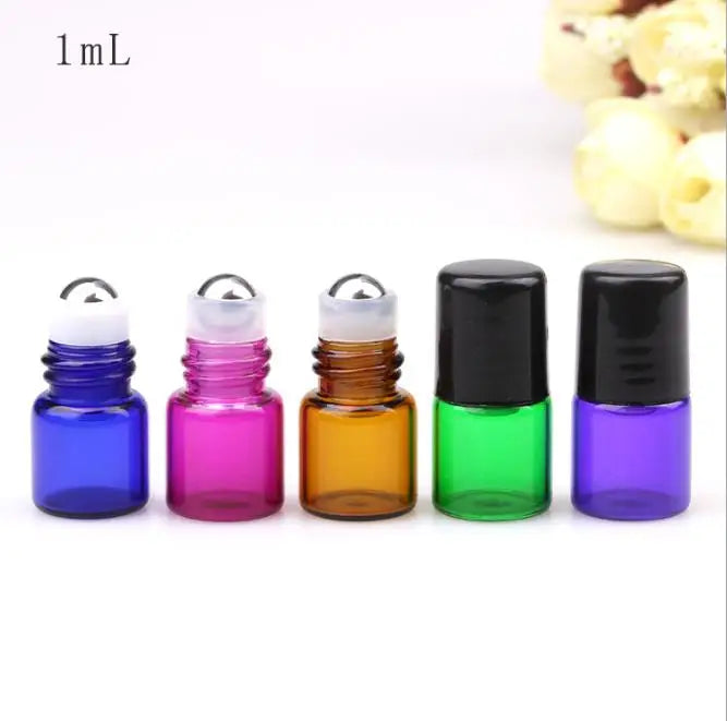 Oil Roll on Bottle 10ml Clear Refillable Glass with Steel Roller Ball and Bamboo Cap Screen Printing Shuangyu Packaging