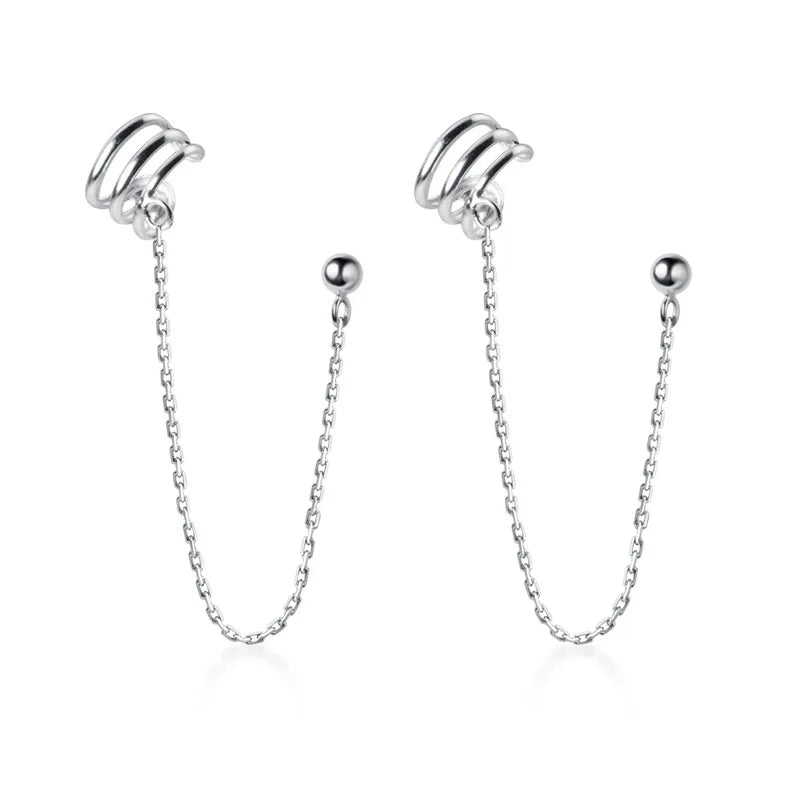 Fashion Fine Jewelry 925 Sterling Silver C Shape Multi-layer Clip  Earrings Wholesale