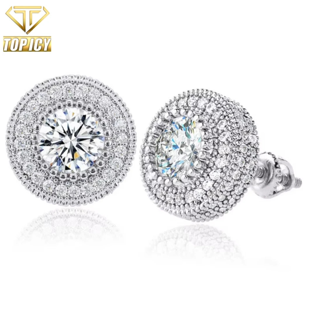 Wholesale Iced Out 925 Sterling Silver Vvs 1 d Color Moissanite Stud Earrings Pass Diamond Tester Come with GRA Certificate